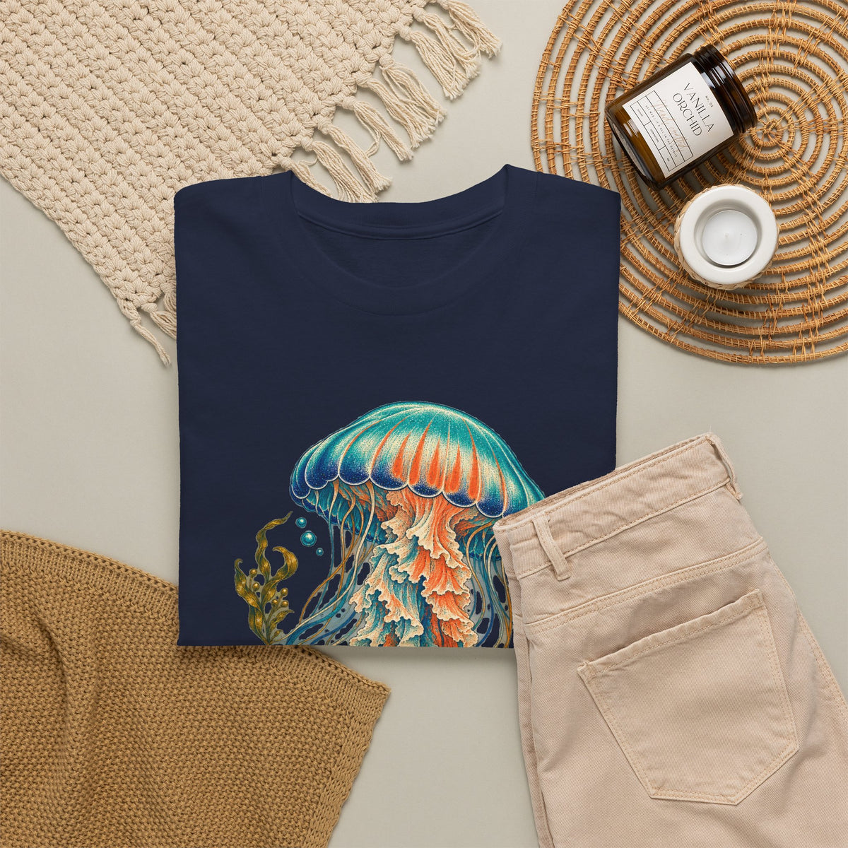 Teal Jellyfish Kelp T-Shirt Ocean Sea Life Botanical Tee