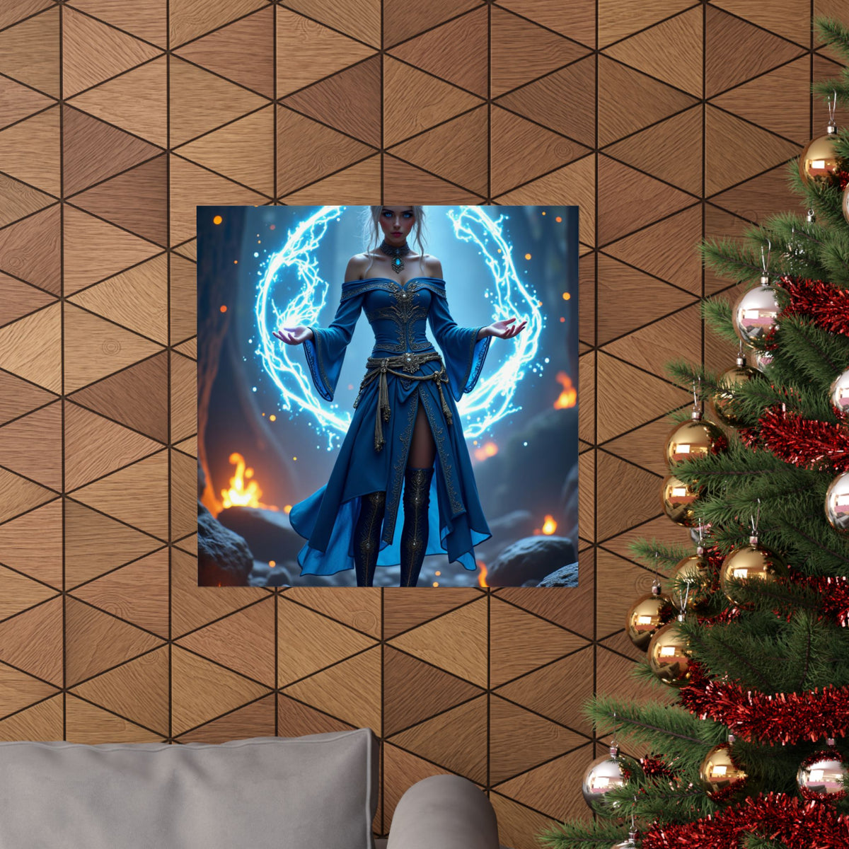 Mystic Sorceress Blue Magic Poster Matte Vertical Wall Art