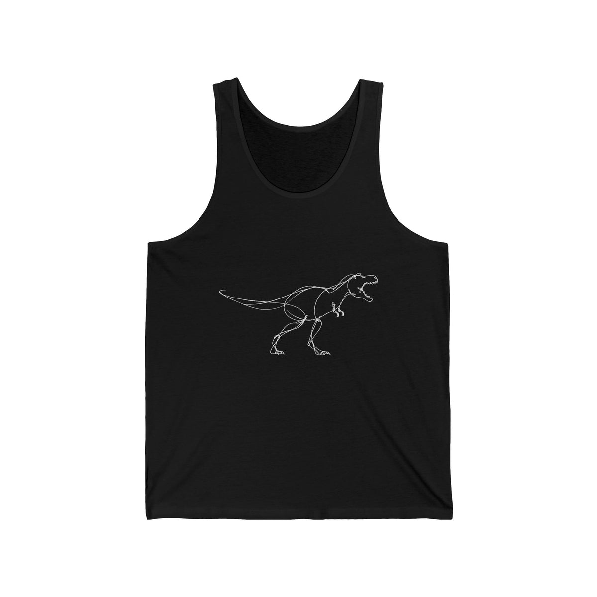 Minimal White Line T-Rex on Black Tank Top Simple Dinosaur Sketch