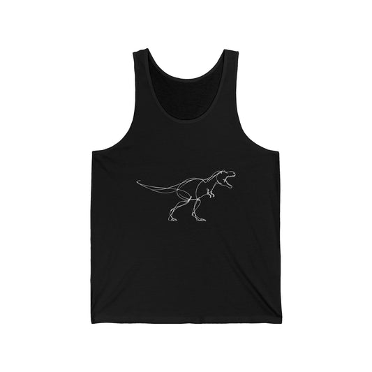 Minimal White Line T-Rex on Black Tank Top Simple Dinosaur Sketch