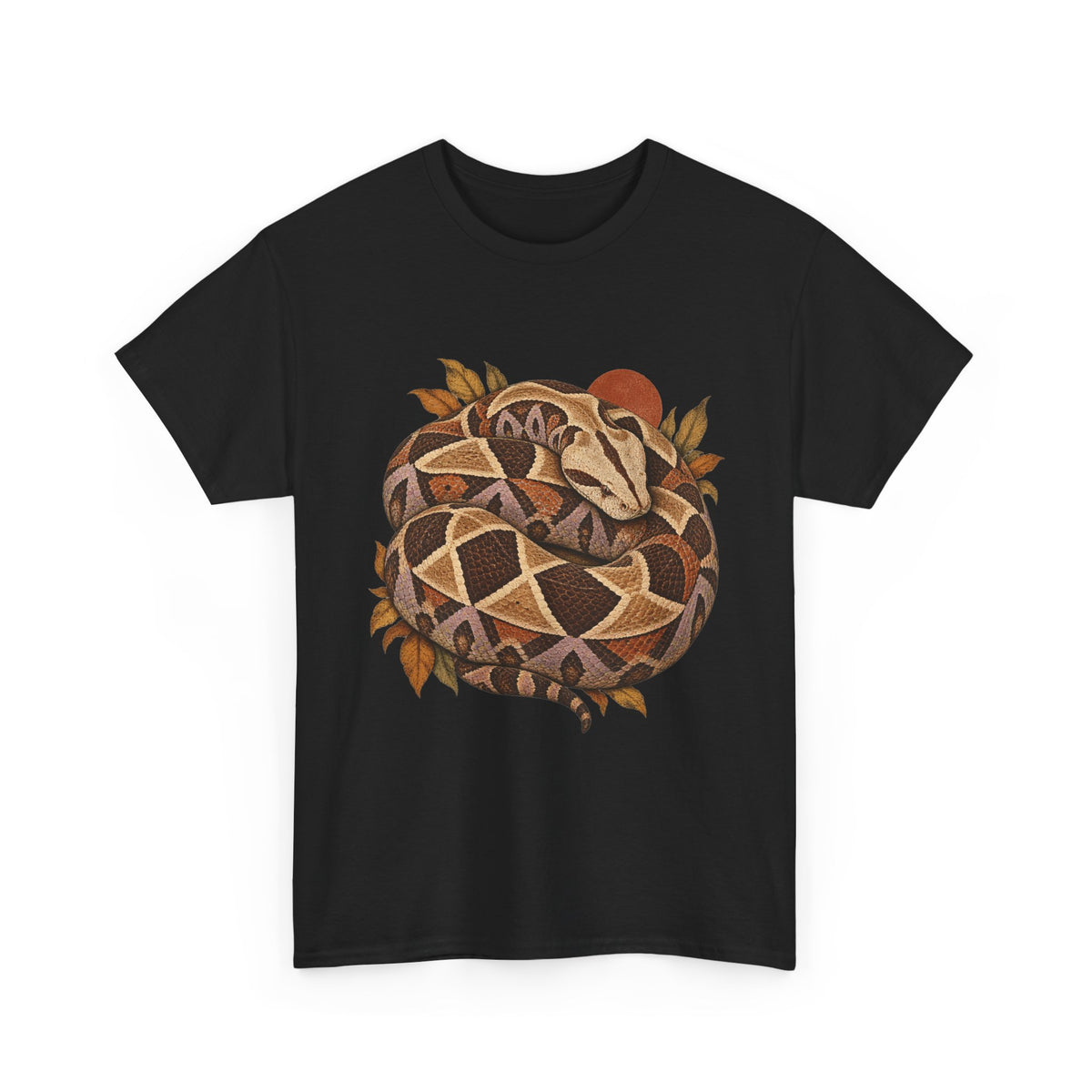 Gaboon Viper Coiled Sun T-Shirt Autumn Snake Geometric Tee