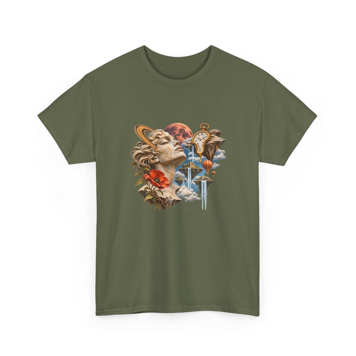 Surreal Kintsugi Bust T-Shirt Melting Clock Floating Islands Celestial Tee
