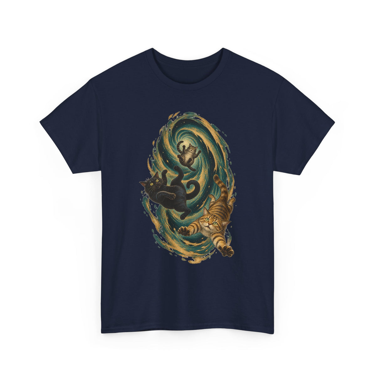 Celestial Cats Vortex T-Shirt Swirling Tabby Cats Galaxy Dark Tee