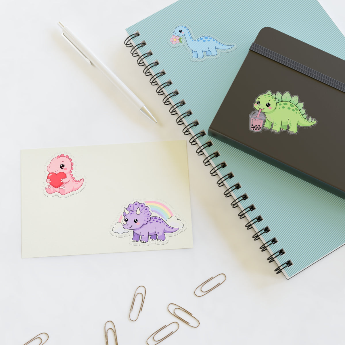 Cute Kawaii Dinosaur Sticker Sheet 4 Pastel Dino Stickers Laptop Water Bottle
