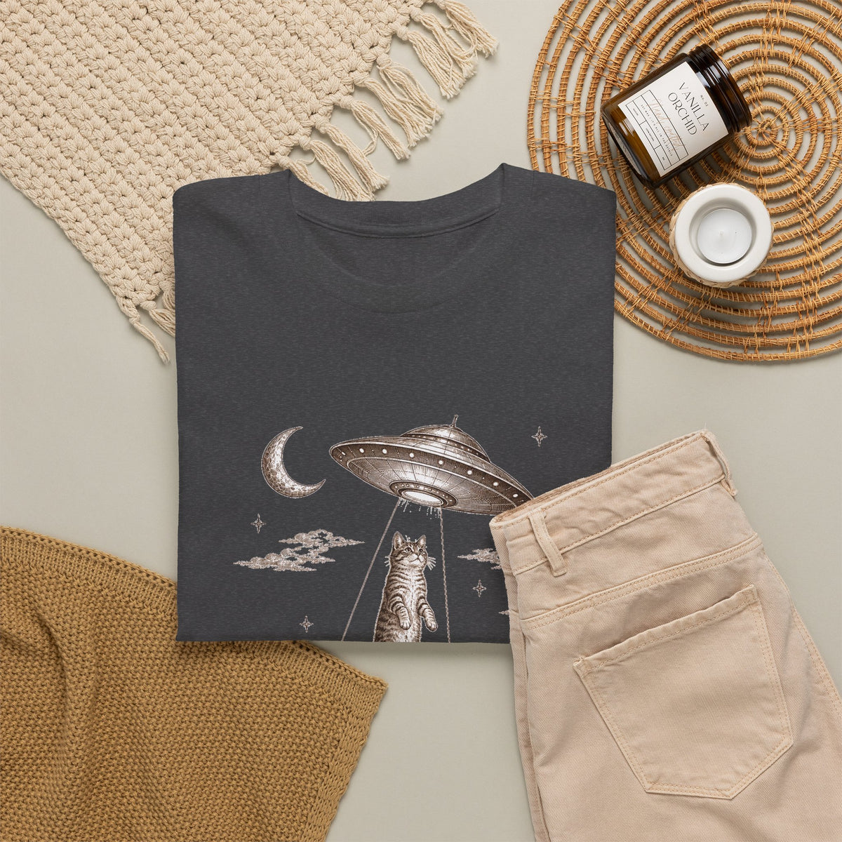 UFO Cat Abduction T-Shirt Sepia Desert Tabby Alien Beam Tee