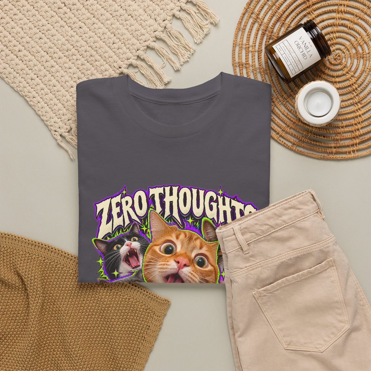 Zero Thoughts Maximum Chaos T-Shirt Funny Cat Heads Meme Tee