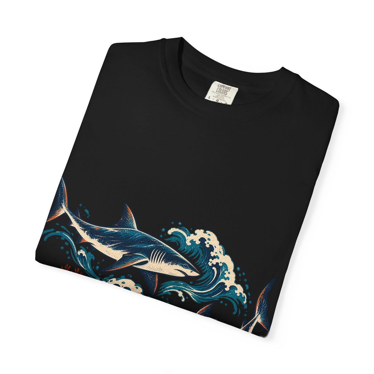 Great White Sharks Ukiyo Wave Tee Japanese Woodblock Shark Ocean Coral Shirt