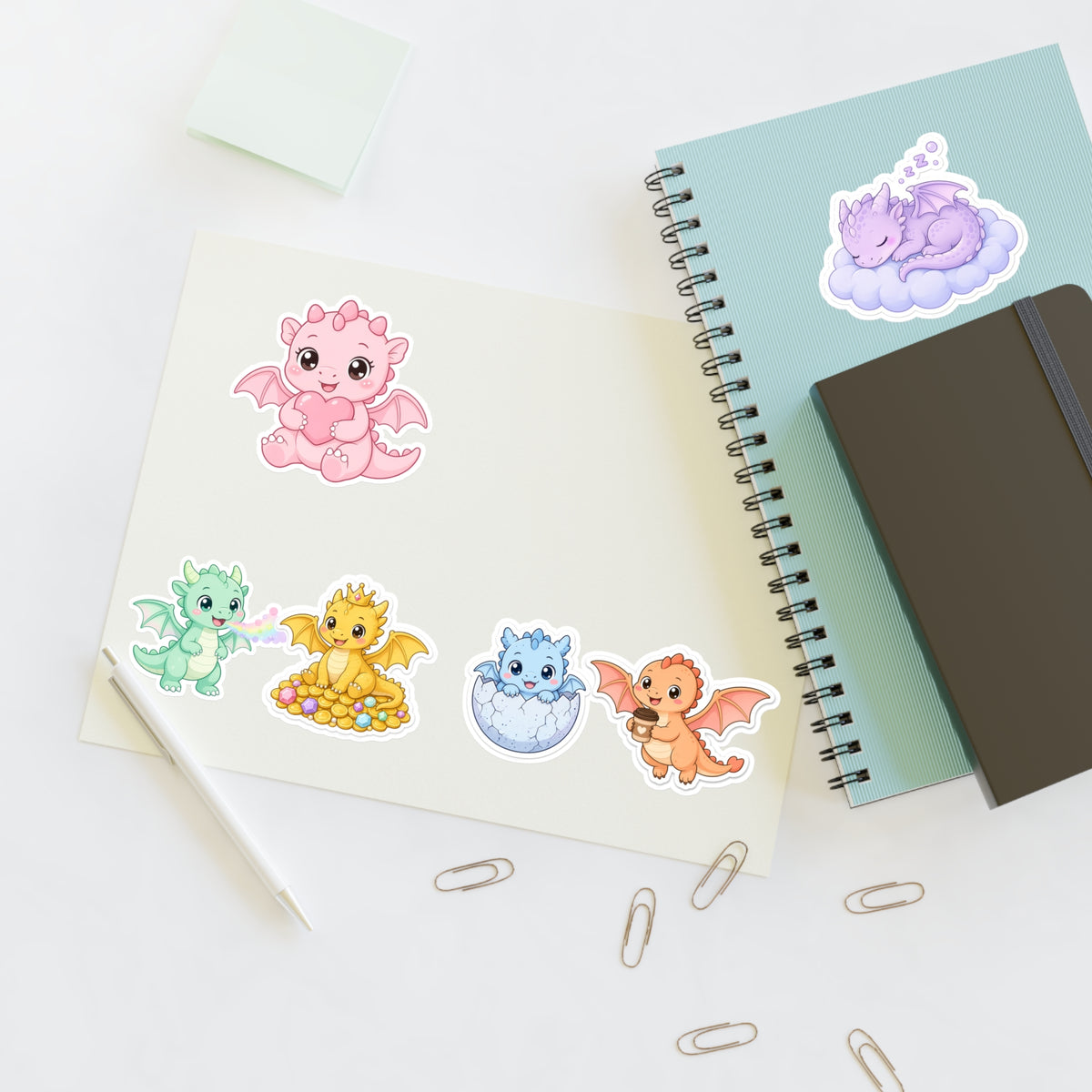Cute Kawaii Dragon Sticker Sheet 6 Pastel Baby Dragon Stickers Laptop Planner