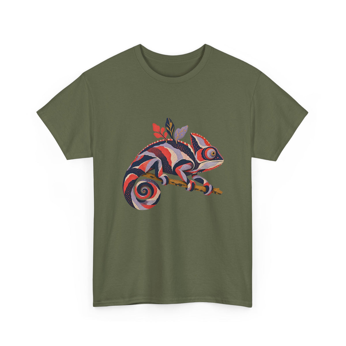 Striped Chameleon T-Shirt Boho Leaves Spiral Tail Lizard Tee