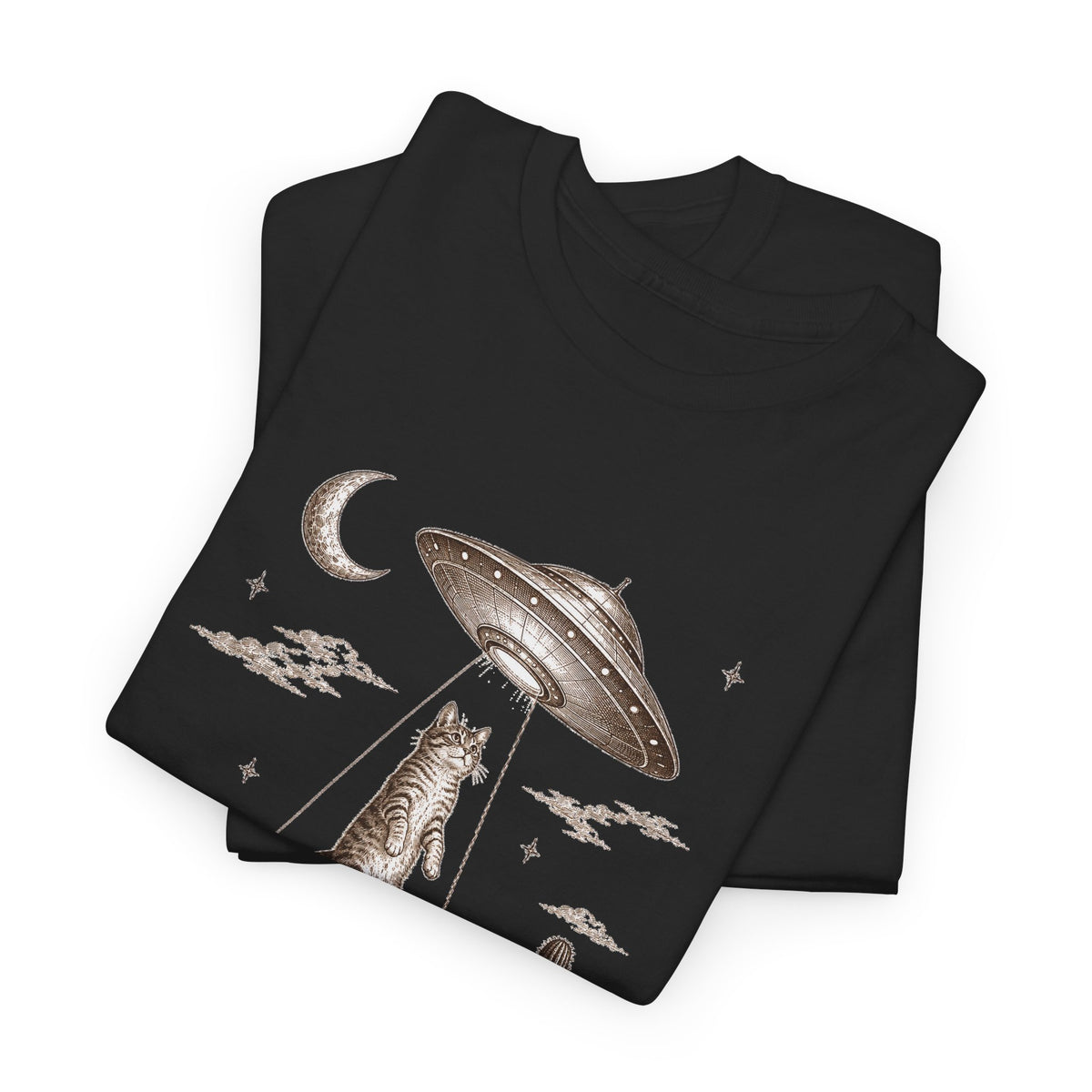 UFO Cat Abduction T-Shirt Sepia Desert Tabby Alien Beam Tee