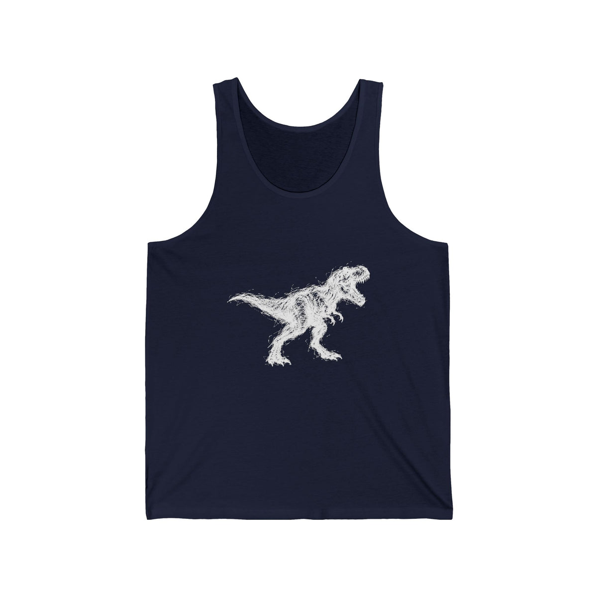 Scribble White T-Rex on Black Tank Top Minimal Line Art Dinosaur