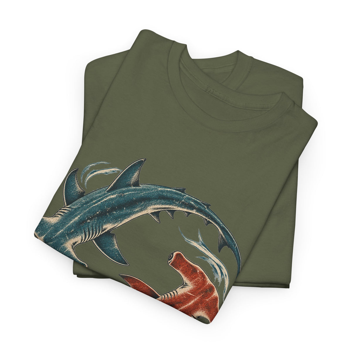 Twin Hammerhead Sharks T-Shirt Teal Orange Yin Yang Ocean Tee