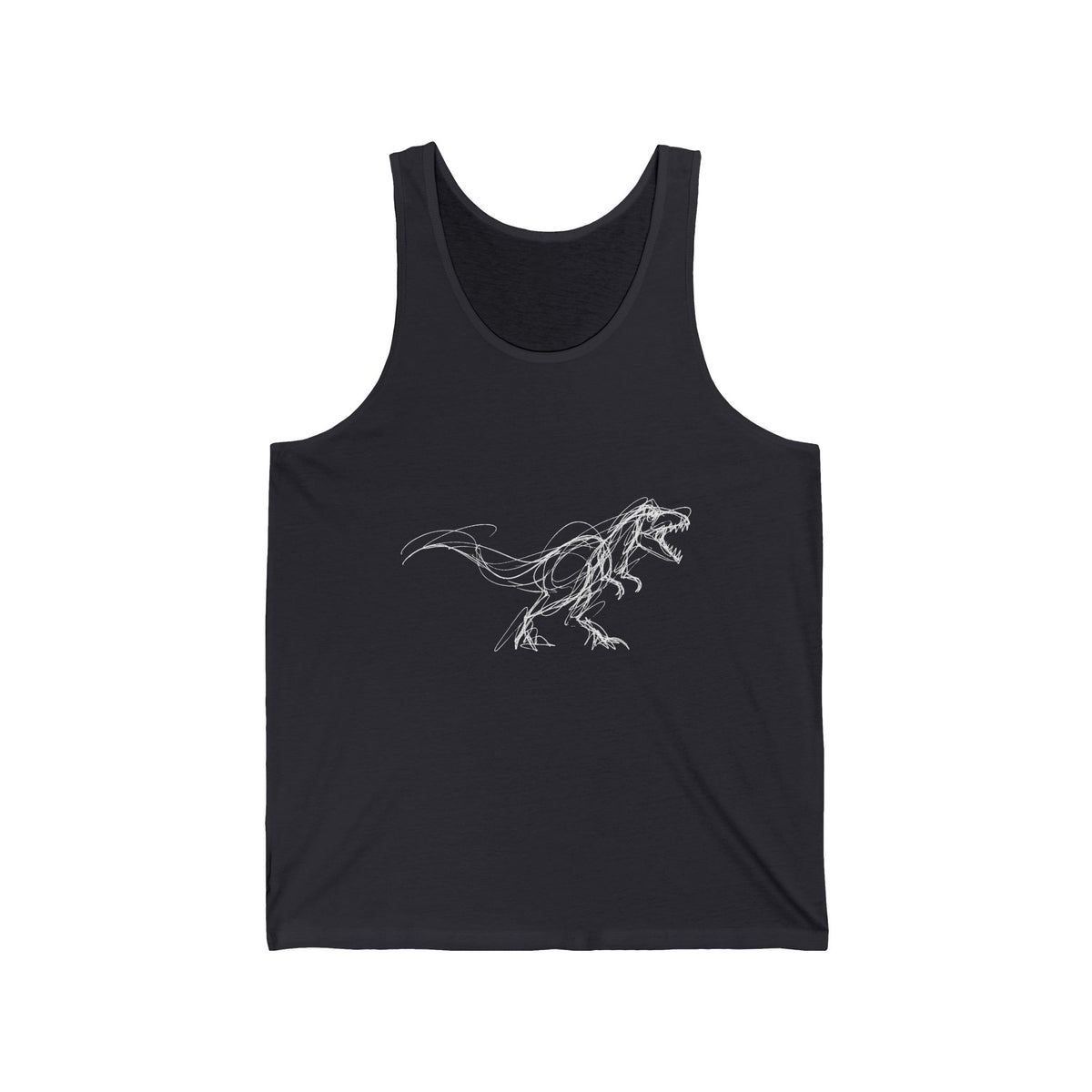 Sketchy White T-Rex on Black Tank Top Loose Ink Dinosaur Line Art