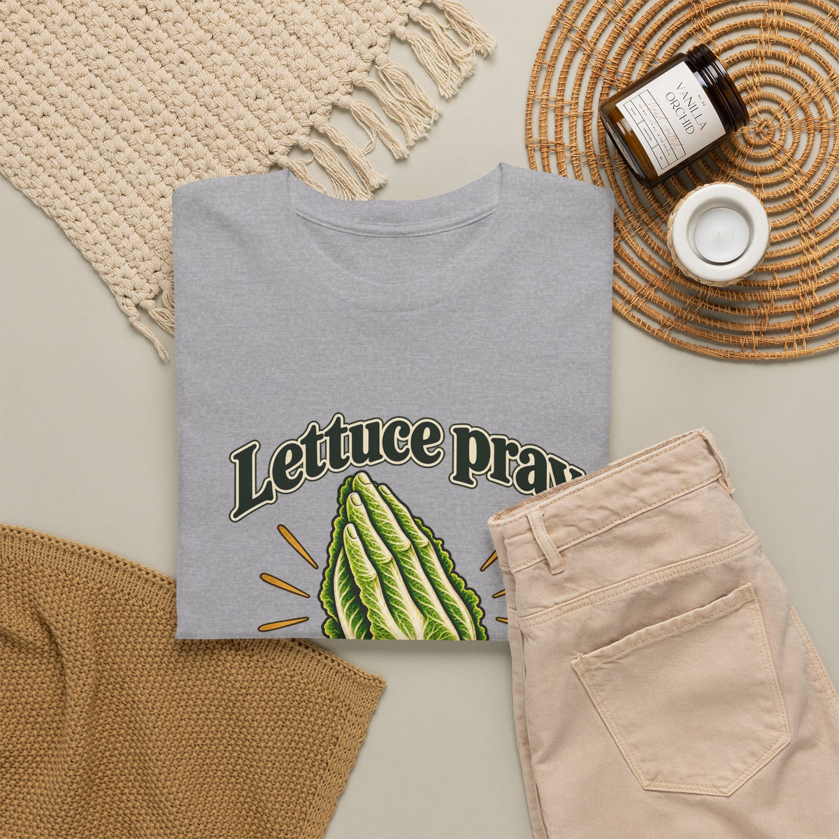 Lettuce Pray For One Another T-Shirt Funny Vegetable Pun Praying Hands Tee