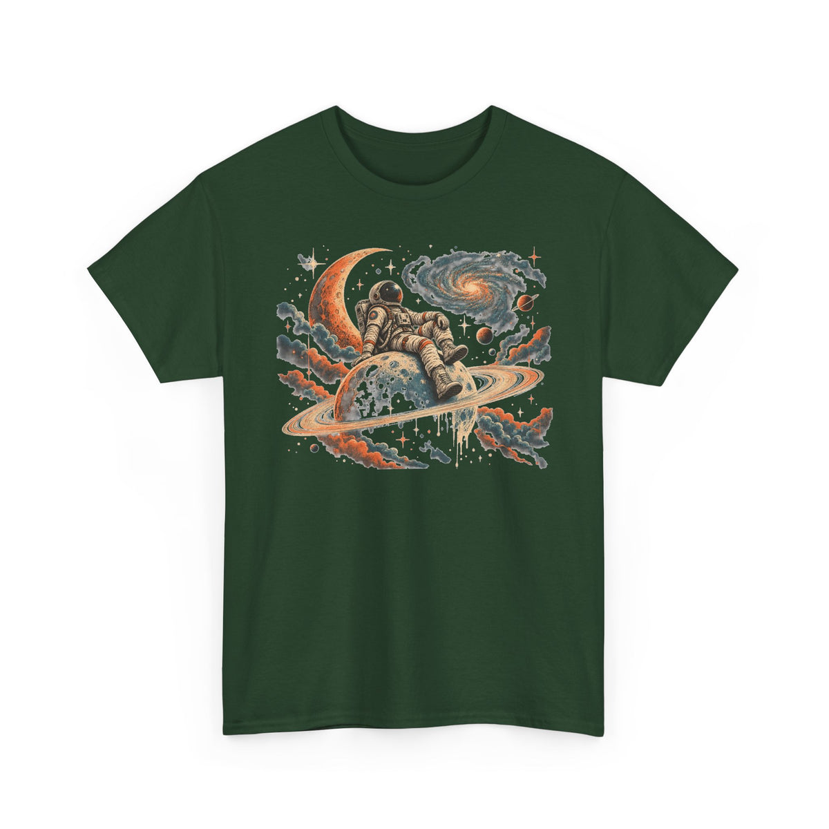 Astronaut on Saturn T-Shirt Chill Astronaut Ringed Planet Galaxy Crescent Moon Tee