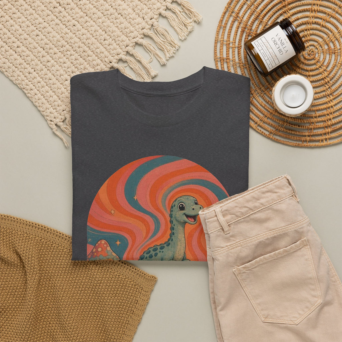 Groovy Brontosaurus T-Shirt Retro 70s Dinosaur Mushrooms Daisies Tee