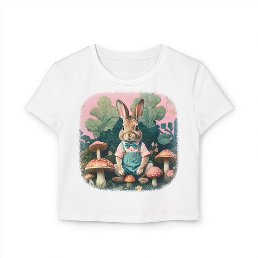 Storybook Bunny Mushroom Garden Baby Tee Womens Fitted Crop T-Shirt