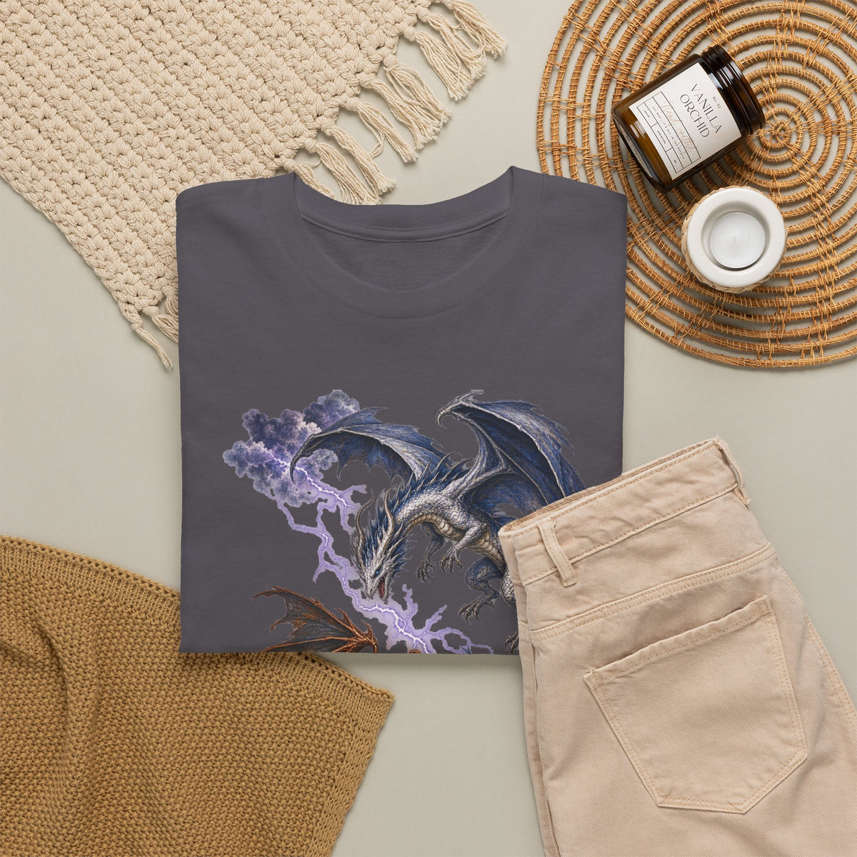 Ice and Bronze Dual Dragons Lightning T-Shirt Purple Lightning Storm Clouds Fantasy Dragon Tee