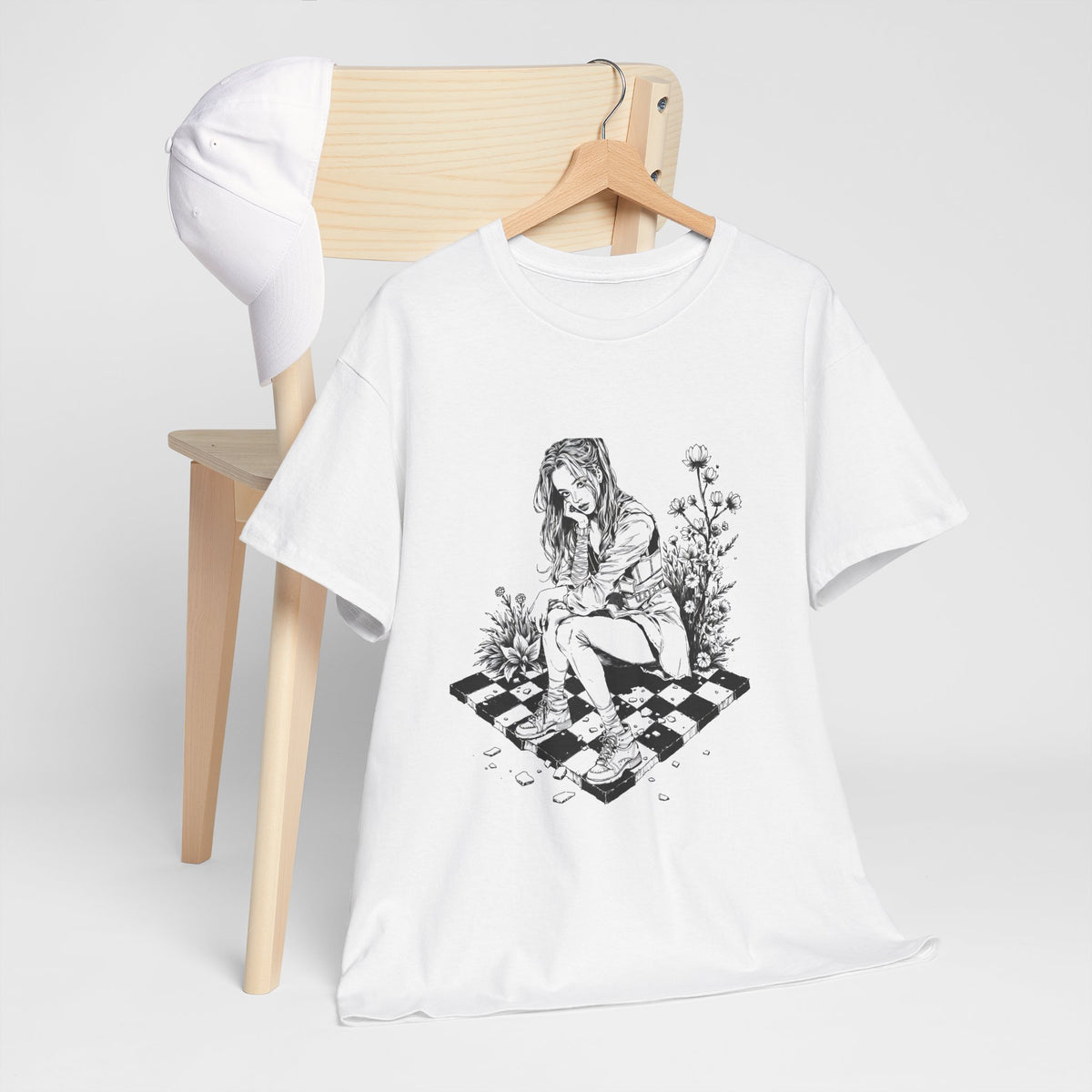 Gothic Girl Line Art Sketch Graphic Tee Unisex Heavy Cotton T-Shirt