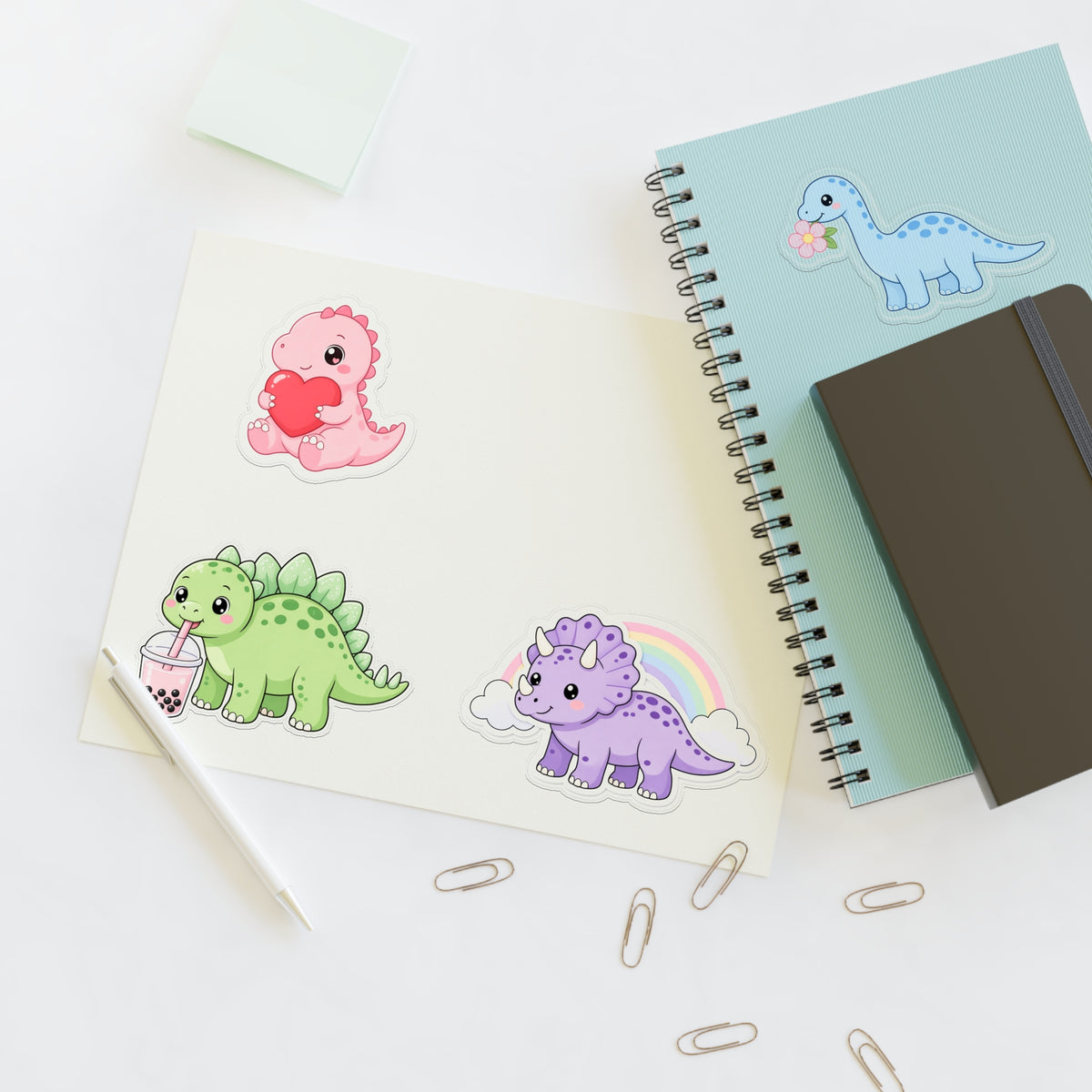 Cute Kawaii Dinosaur Sticker Sheet 4 Pastel Dino Stickers Laptop Water Bottle