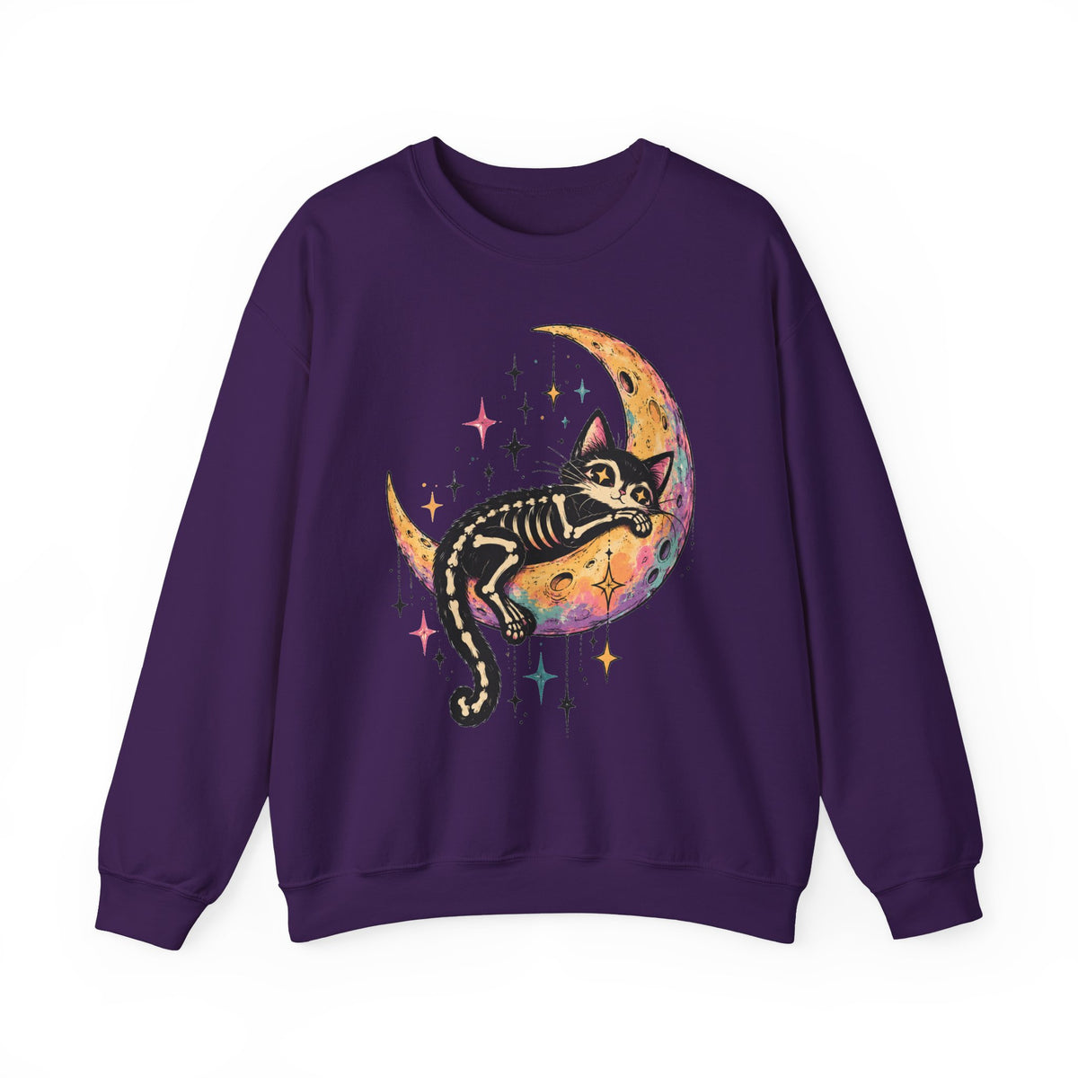 Skeleton Cat Moon Sweatshirt Pastel Goth Crescent Moon Black Cat Crewneck