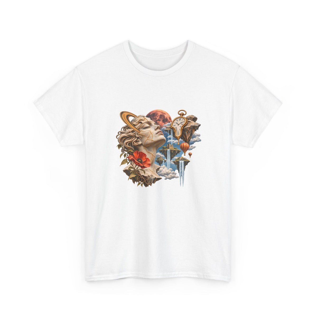 Surreal Kintsugi Bust T-Shirt Melting Clock Floating Islands Celestial Tee