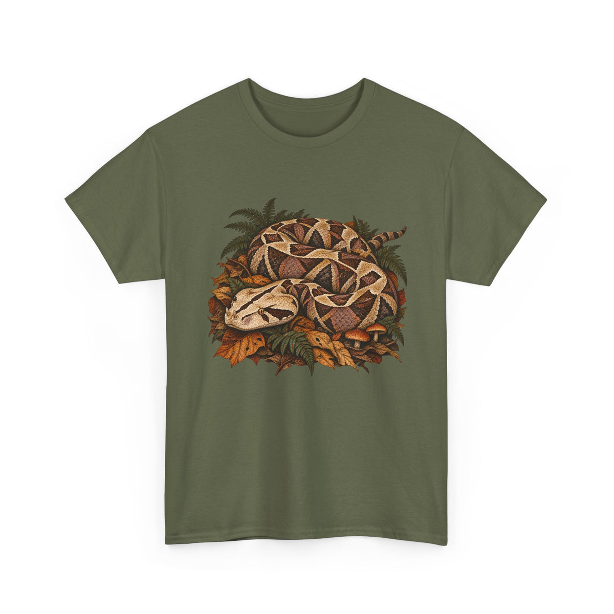 Gaboon Viper Autumn Leaves T-Shirt Forest Snake Mushroom Tee