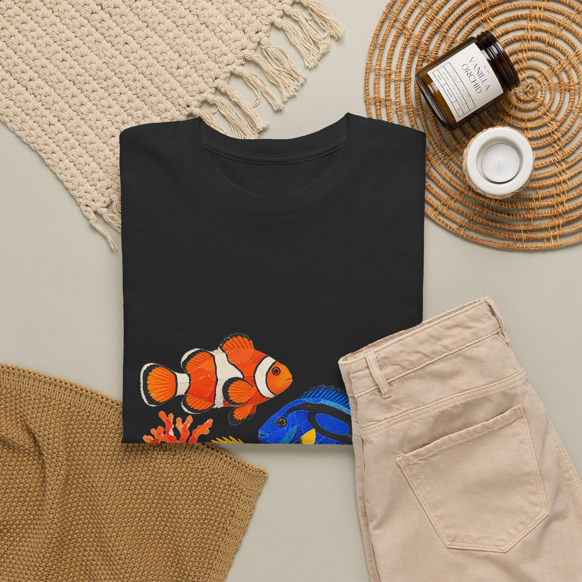 Tropical Fish Coral Collage Tee Clownfish Blue Tang Butterflyfish Coral Reef Ocean Shirt
