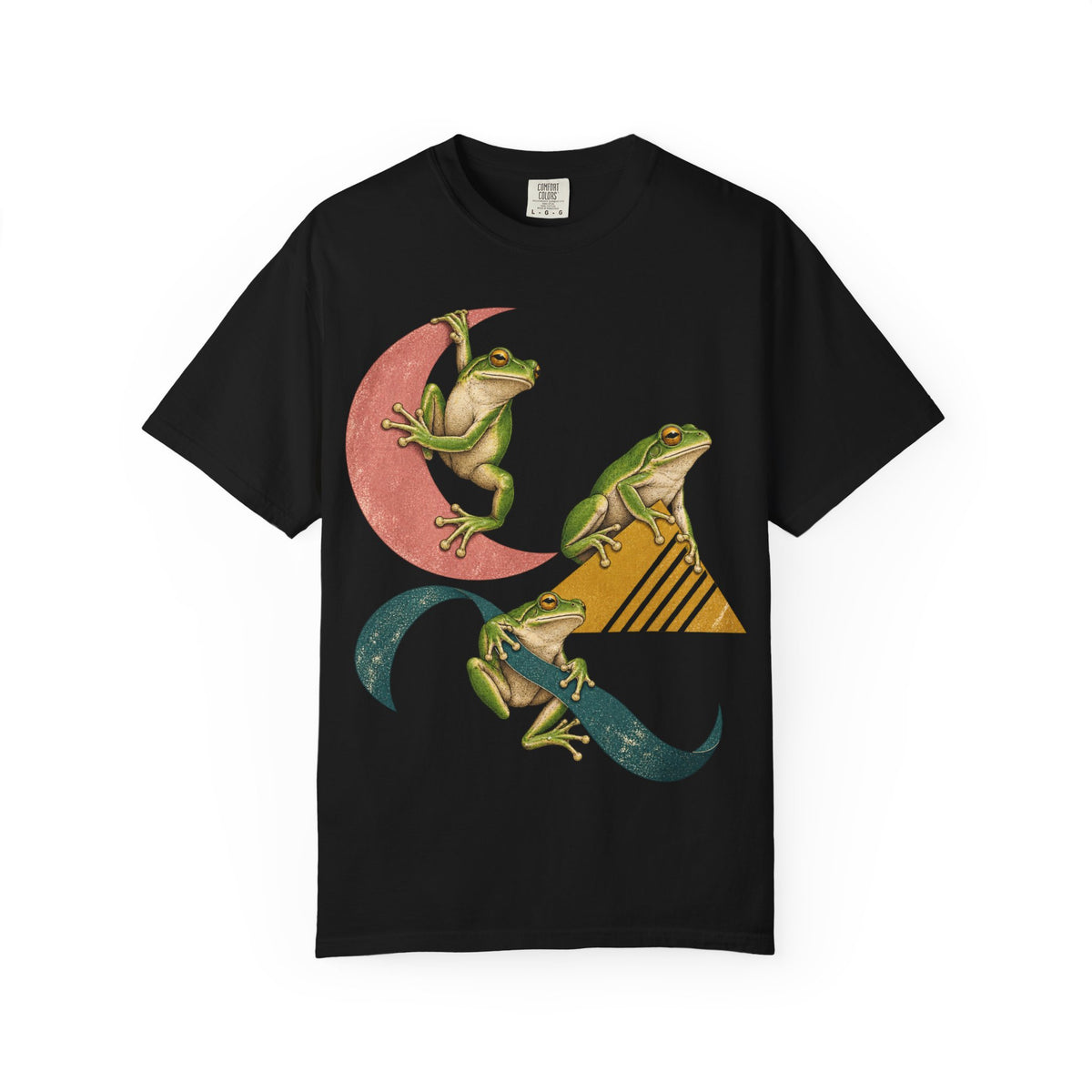 Green Tree Frogs Geometric Moon Triangle Ribbon Tee Midcentury Frog Wildlife Shirt