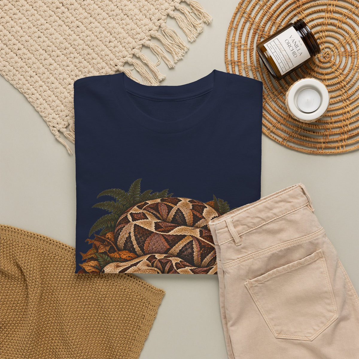 Gaboon Viper Autumn Leaves T-Shirt Forest Snake Mushroom Tee