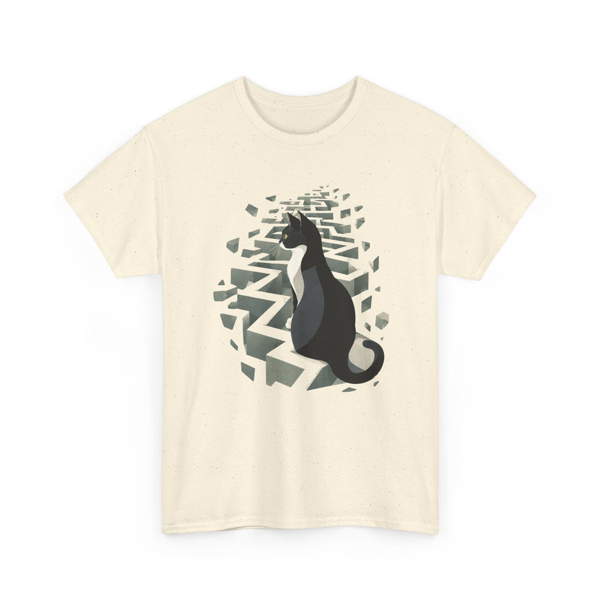 Tuxedo Cat 3D Maze T-Shirt Black and White Cat Surreal Labyrinth Art