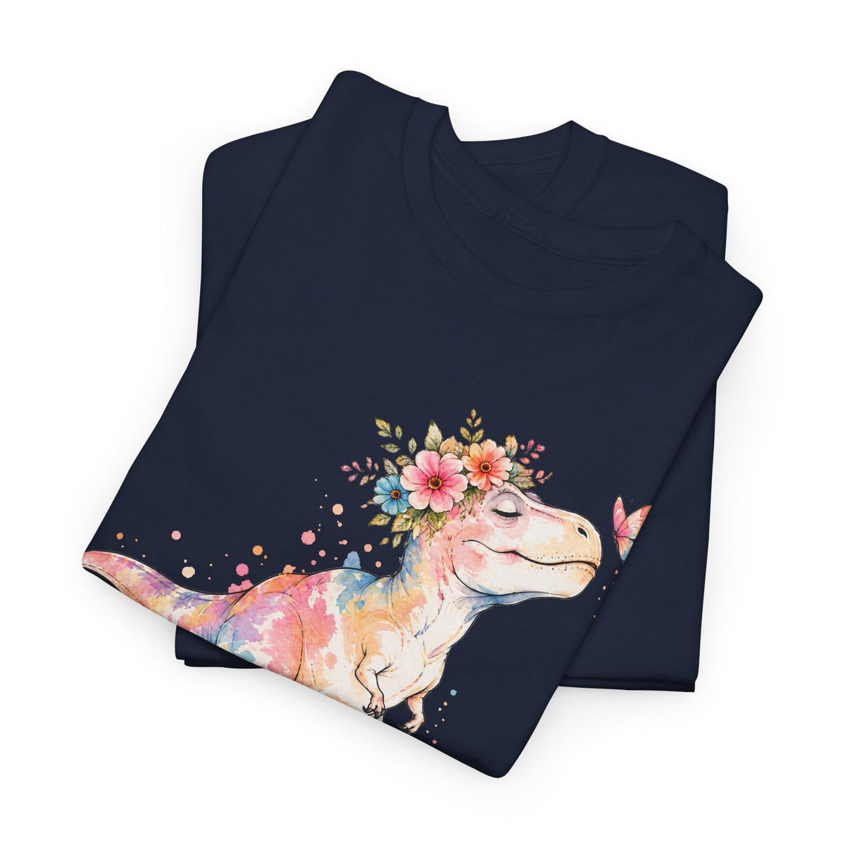 Watercolor T-Rex T-Shirt, Pastel Dinosaur Flower Crown Butterfly Graphic Tee Unisex Cute Dino Shirt