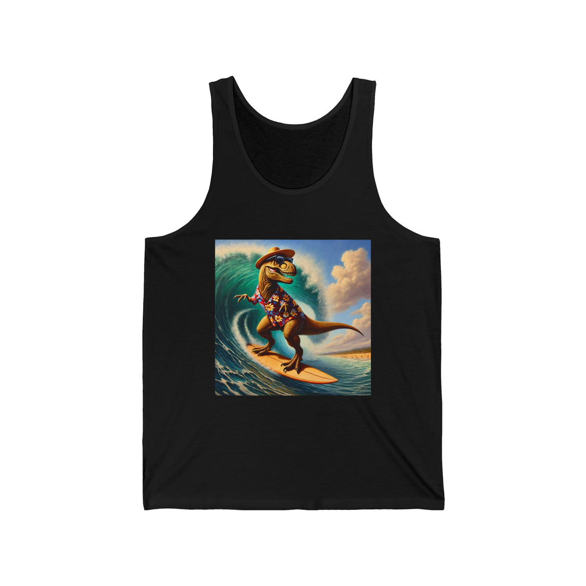 Surfing Dinosaur Tank Top Funny T-Rex Beach Summer Tank