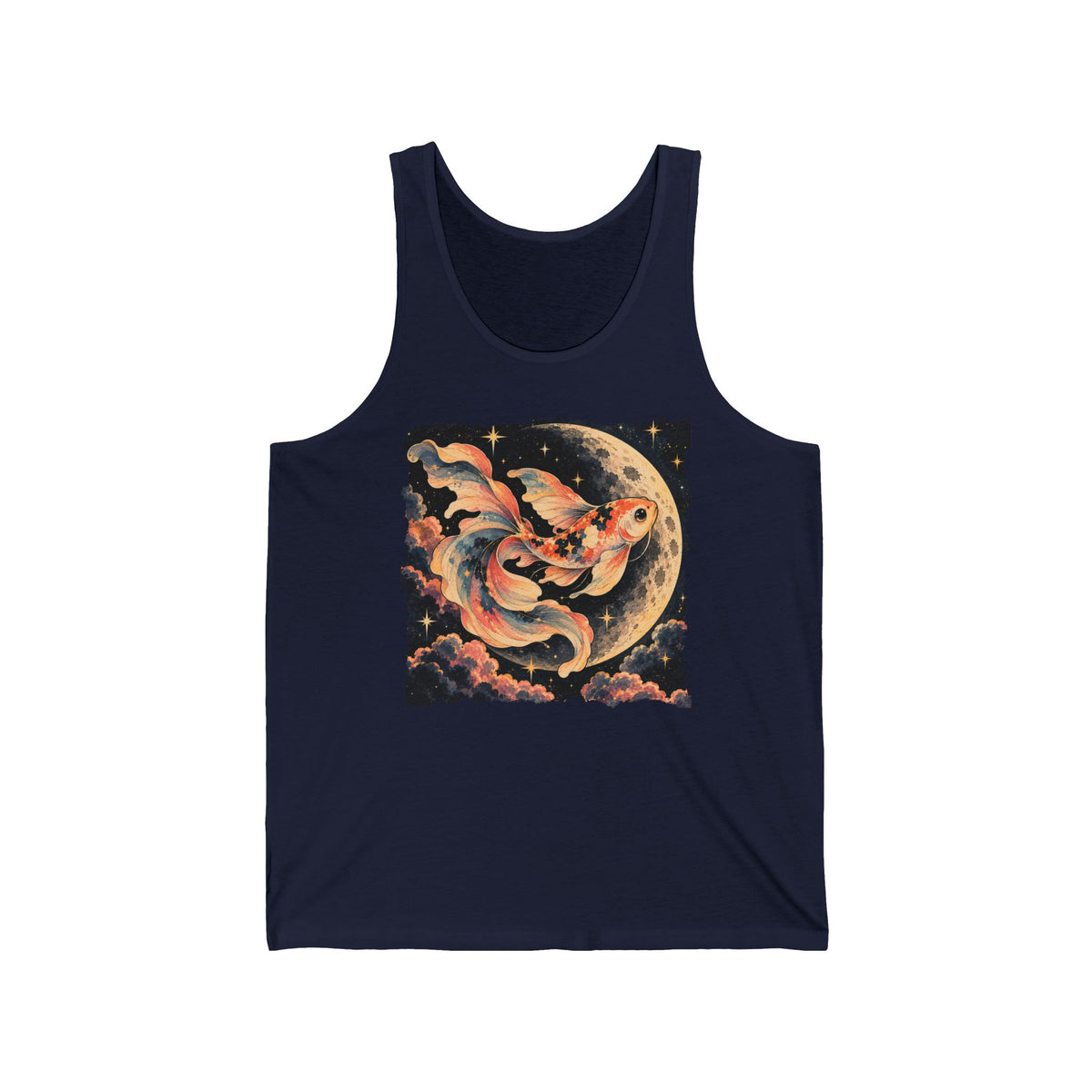 Koi Fish Moon Tank Top Celestial Koi Night Sky Full Moon Graphic Tank
