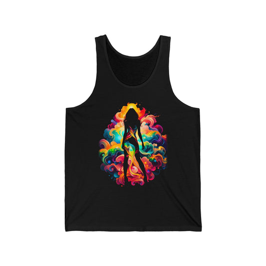 Neon Smoke Silhouette Woman Graphic Tank Top Unisex Jersey Tank