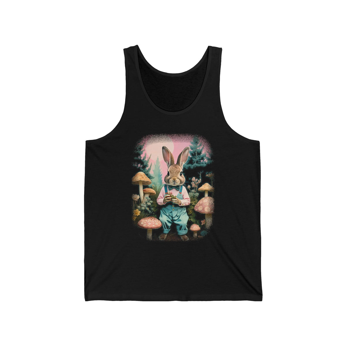Bunny in Overalls Mushroom Forest Graphic Tank Top Unisex Jersey Tank