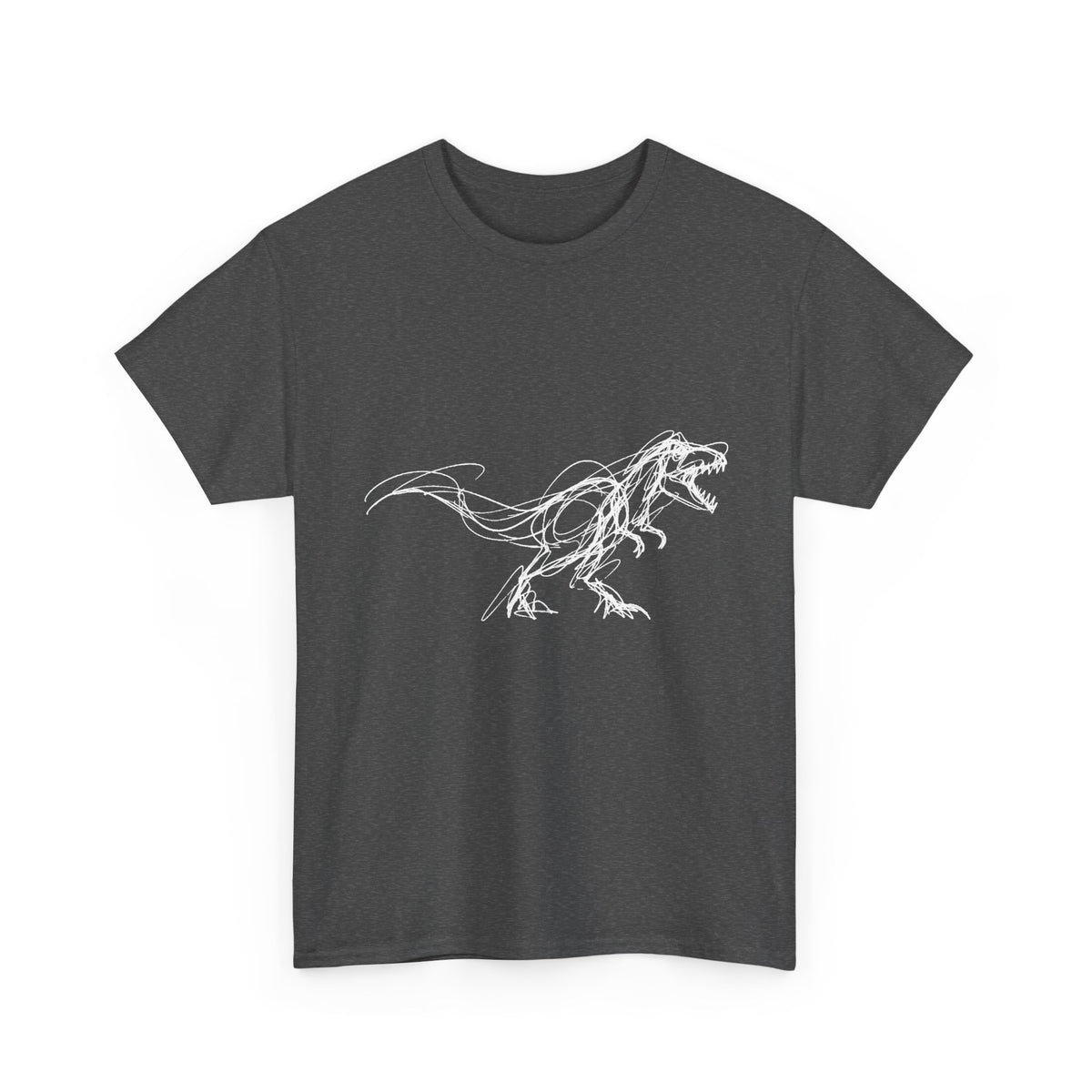 Sketchy White T-Rex on Black T-Shirt Loose Ink Dinosaur Line Art