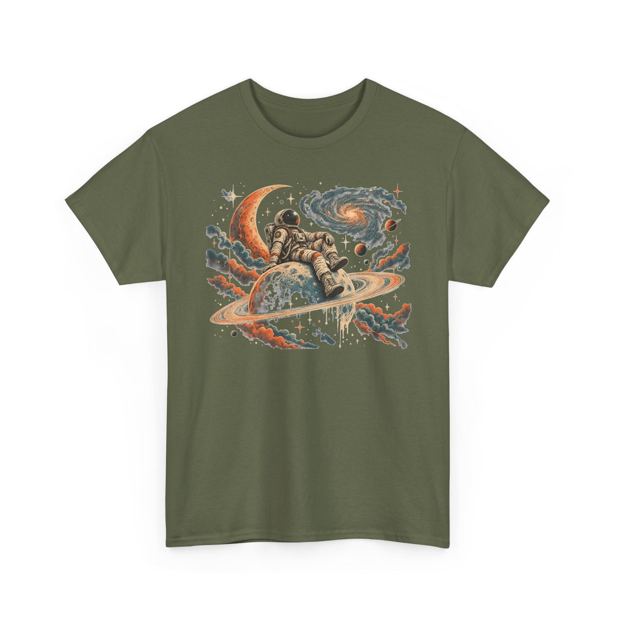 Astronaut on Saturn T-Shirt Chill Astronaut Ringed Planet Galaxy Crescent Moon Tee