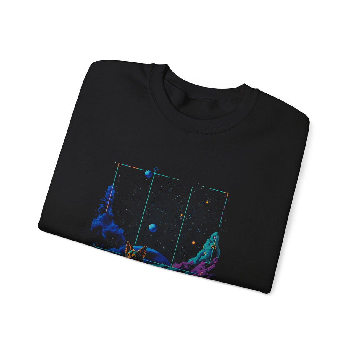 Retro Space Dog Sweatshirt, Distressed Synthwave Galaxy Puppy Crewneck, Rainbow Grid Cosmic Dog Pullover