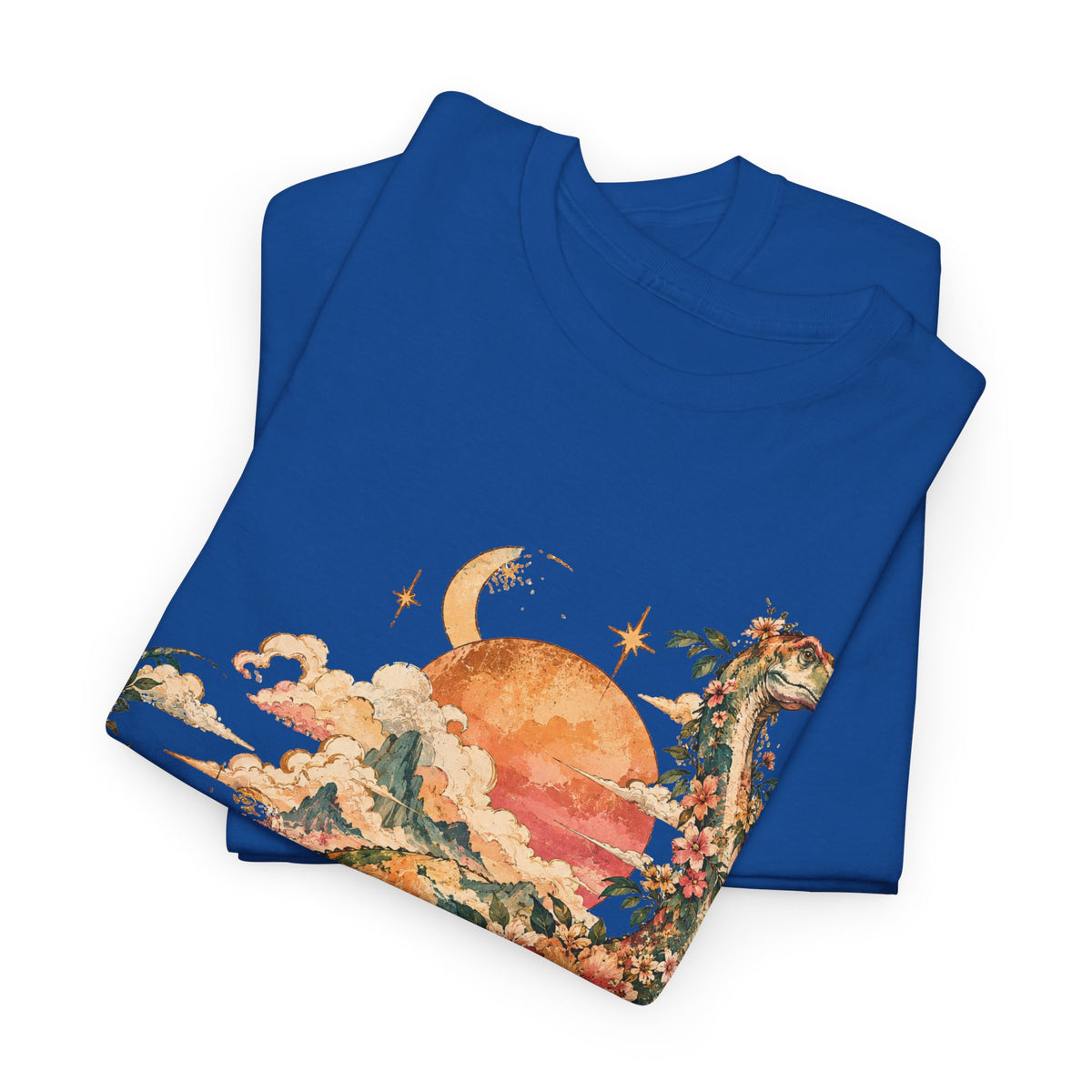 Floral Dinosaur T-Shirt, Vintage Brontosaurus Sunset Mountains Graphic Tee Unisex Nature Shirt