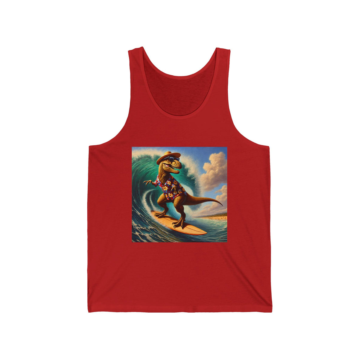 Surfing Dinosaur Tank Top Funny T-Rex Beach Summer Tank