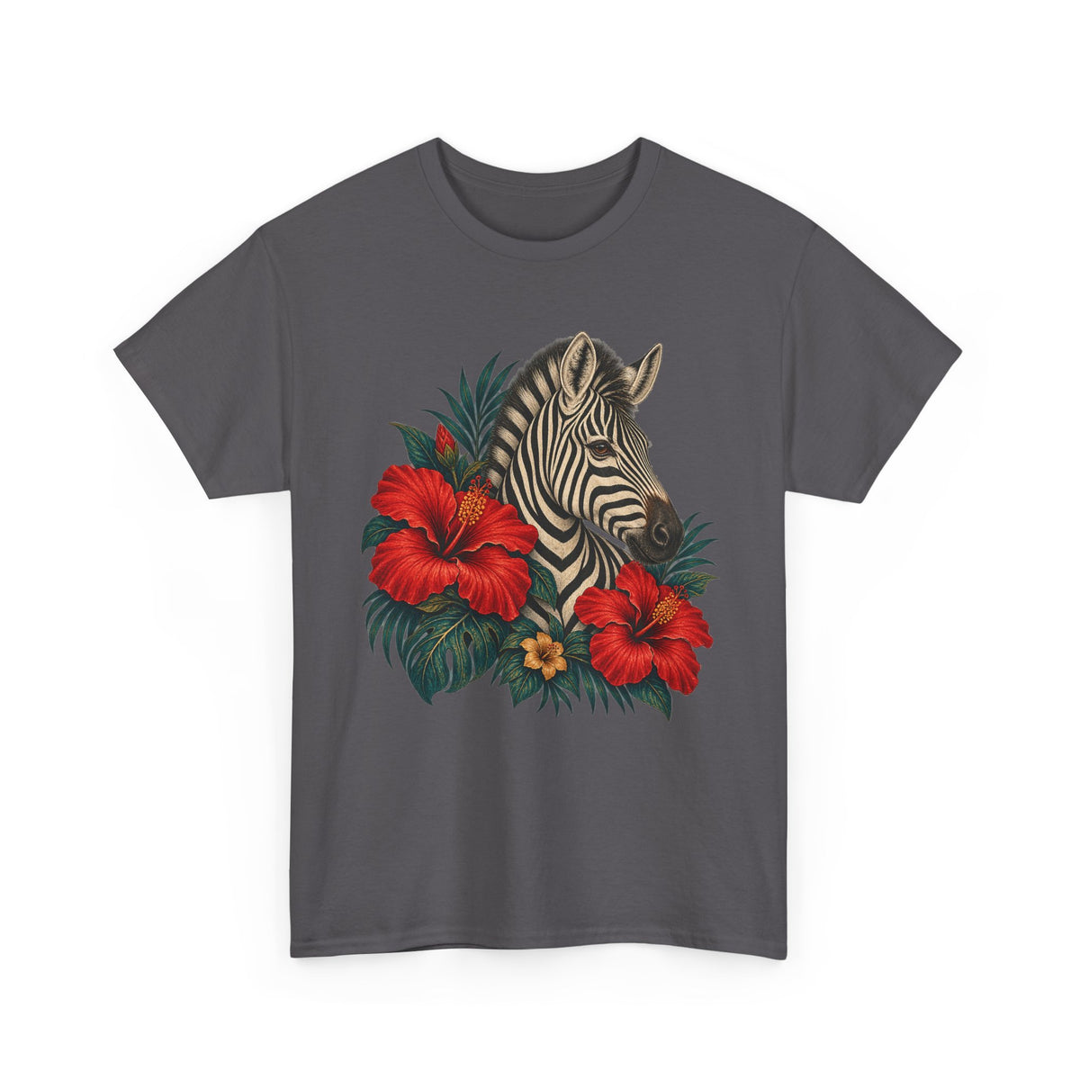 Zebra Hibiscus Tropical T-Shirt Safari Floral Animal Tee