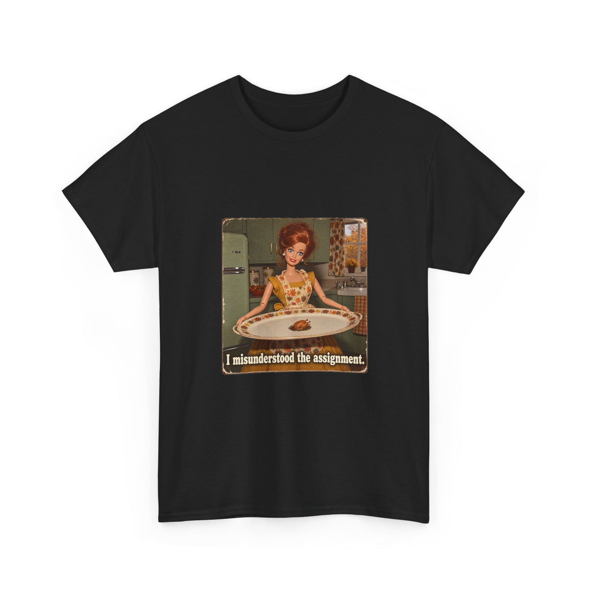 I Misunderstood the Assignment Funny Thanksgiving Tee Retro Doll Tiny Turkey Sarcastic Shirt