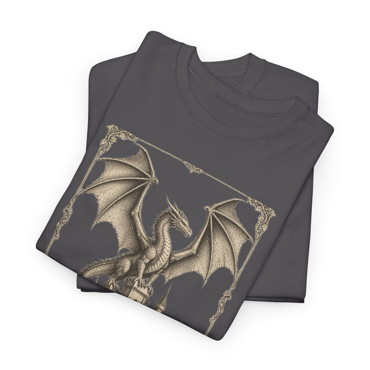 Gothic Dragon Castle T-Shirt Fantasy Stipple Ink Dragon Keep Tee