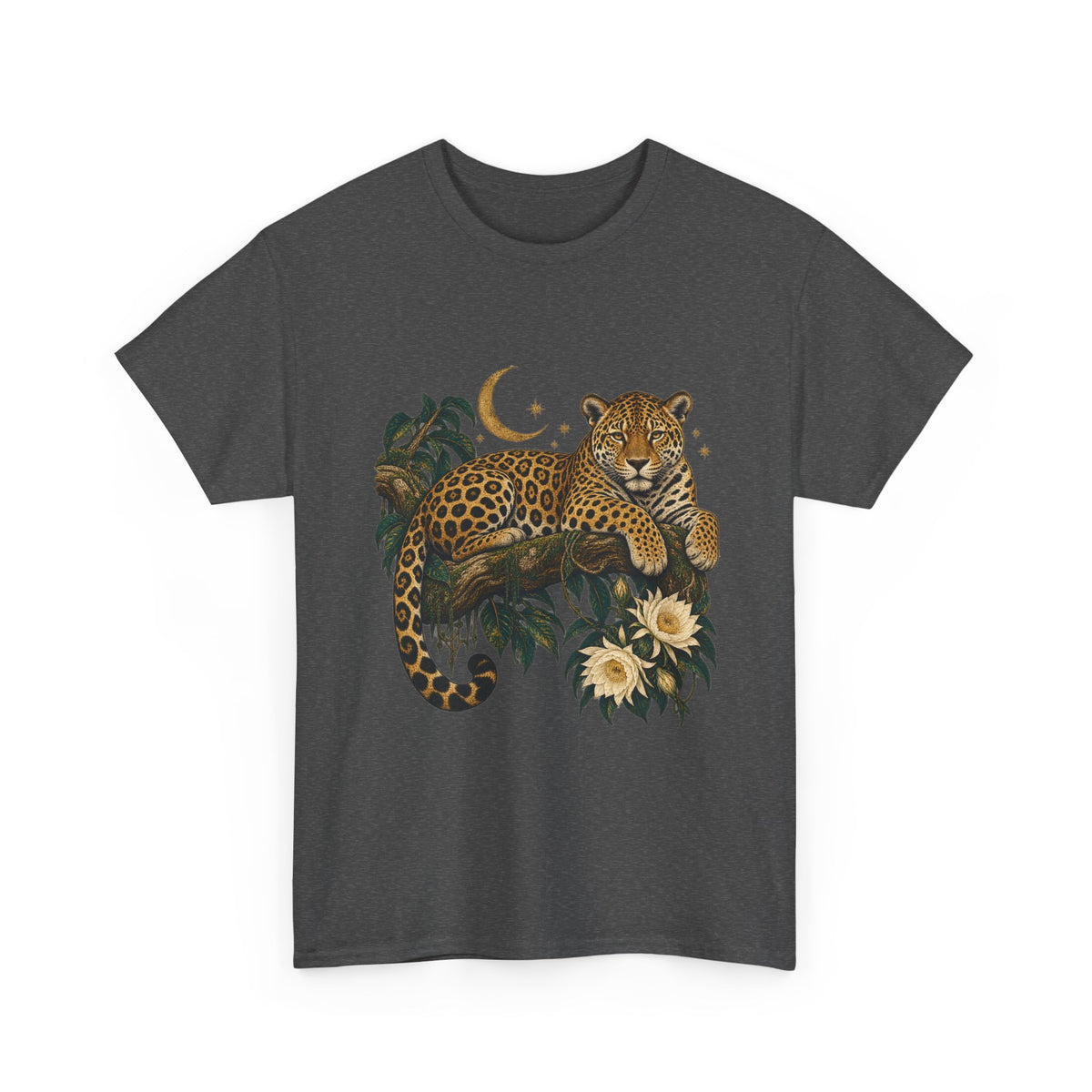 Jaguar Night Bloom Moon T-Shirt Celestial Big Cat Tee