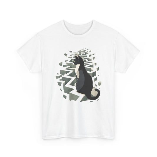 Tuxedo Cat 3D Maze T-Shirt Black and White Cat Surreal Labyrinth Art