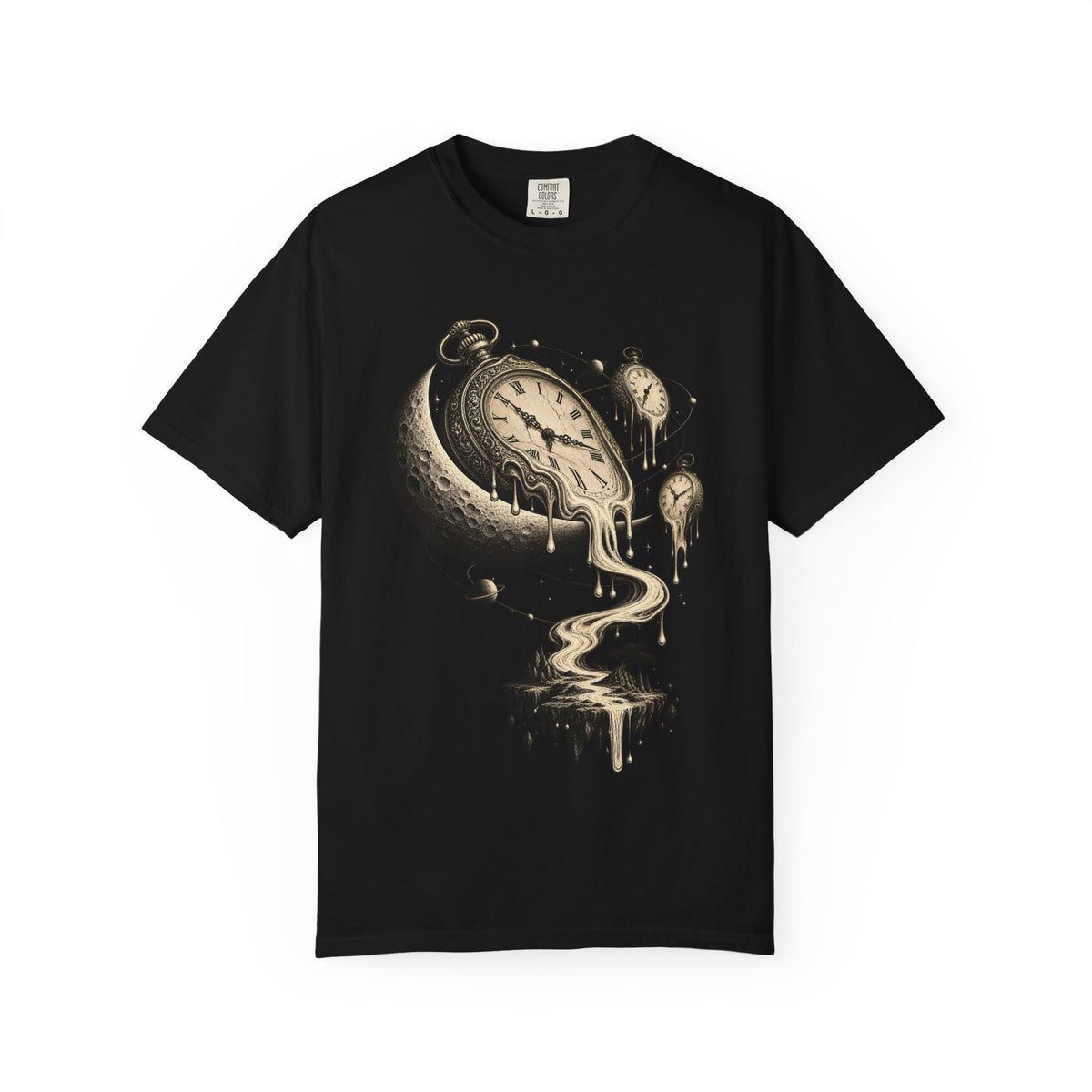 Melting Pocket Watch Crescent Moon Tee Surreal Celestial Time Shirt