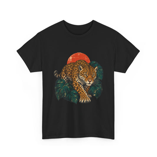 Jaguar Monstera Sun T-Shirt Jungle Cat Tropical Leaves Tee