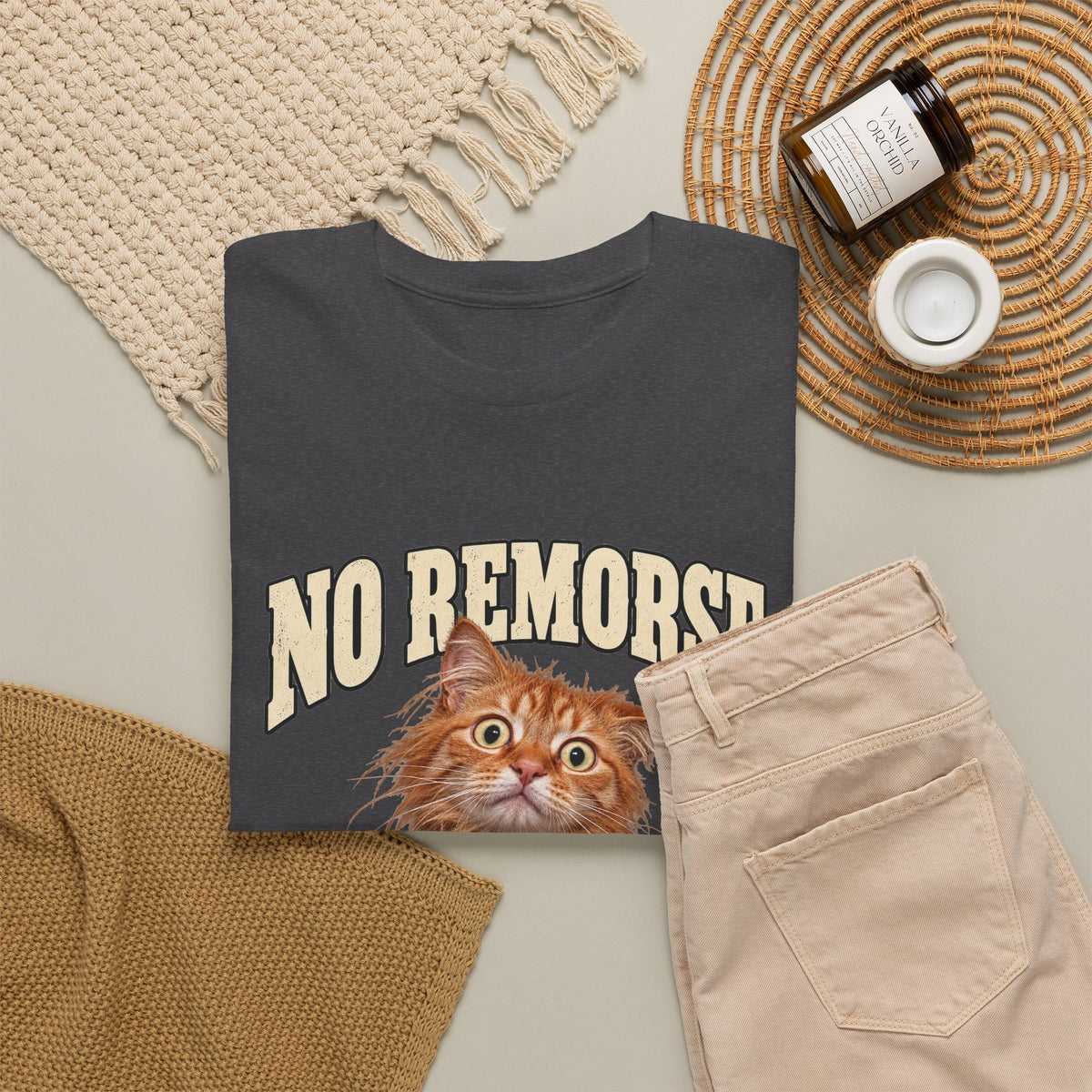 No Remorse Knocking Stuff Over T-Shirt Funny Cat Mugshot Tee