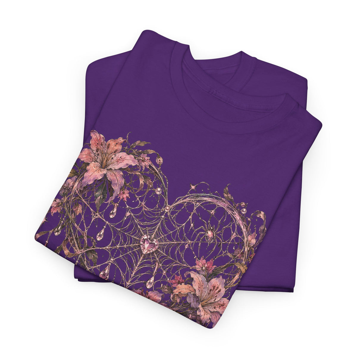 Gothic Spiderweb Heart T-Shirt Pink Lilies Crystal Pastel Goth Graphic Tee